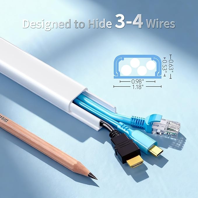 Cord Covers for 3-4 Wires on Wall, Wuitaouy 141.7in Cord Hider Kit, Self-Adhesive Wire Hider Wire Covers for Cords on Wall, Paintable Tv Cable Hider Cable Raceway, W1.18 H0.6in, White