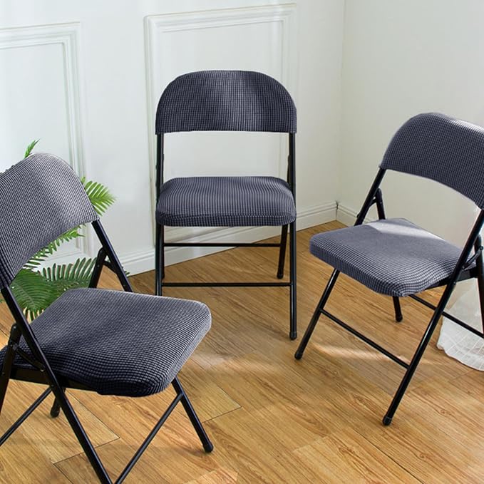 Dust-Proof Folding Chair Covers 2 Piece Set Backrest & Seat Cushion Cover for Office Meeting，Household，Computer，Party (Gray, One Size)