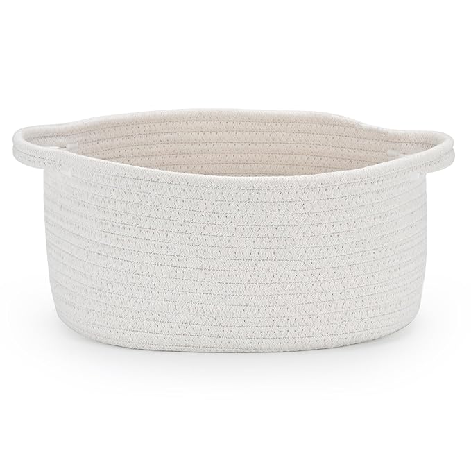 Happyiren Medium Woven Cotton Rope Basket with Handle Empty Decorative Gift Basket for Baby Shower, Graduation, Father's Day, Nursery Storage 13" Dia x 8" W x 6" H