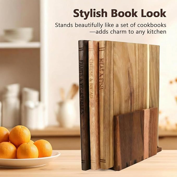 Solid Acacia Wooden Cutting Boards That Look Like Books, Decorative Book Shaped Cutting Board Library Set for Kitchen, Unique Gift for Book Lovers & Home Cooks (Mixed color 4)