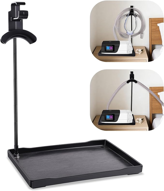 Adjustable CPAP Hose Holder with Protective Mat, USA-Engineered CPAP Tube Management & Headgear Organizer, No-Damage Bedside CPAP Holder for Hose and Mask, Universal Fit for CPAP Machines