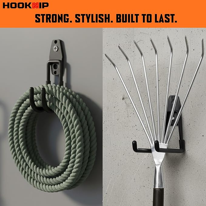 Pack 13 Garage Hooks Heavy Duty | Multi-Sized Wall-Mounted Tool Hangers with Anti-Rust PVC Coating | Heavy Duty Wall Hooks for Bikes, Ladders, Garden Tools, and More with Garage Wall Organizer