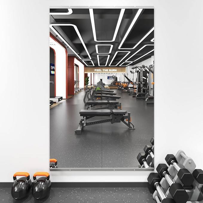 LOAAO Home Gym Mirror, 56"x16"-2 PCS Gym Mirrors for Wall, Frameless, Tempered Glass, Large Workout Mirrors for Home Gym, Dance Studio, Yoga Room, Garage Gym