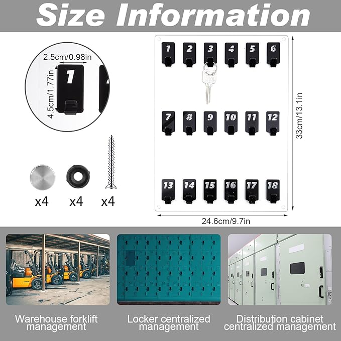 Beeveer Acrylic Key Board with 18 No. Hooks Wall Mount Key Rack Holder Hanger Storage Collection for School, Garage, Car Dealer, Office, Hotel, Real Estate(Transparent)