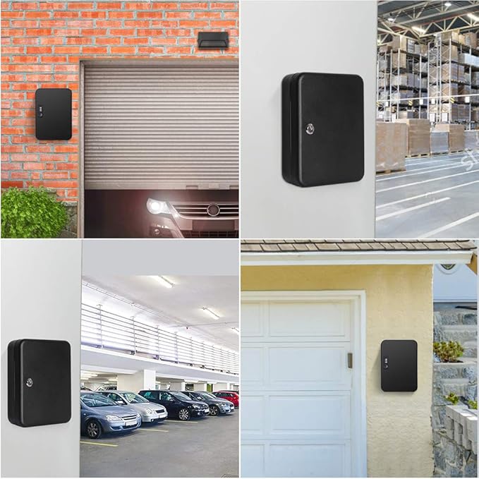 Jssmst Key Lock Box Wall Mount Security Key Storage Box, Locking Key Cabinet Wall Mount with 48 Key Hooks & Tags Key Labels, 11.81 x 9.45 x 2.95 inches, Black Matt