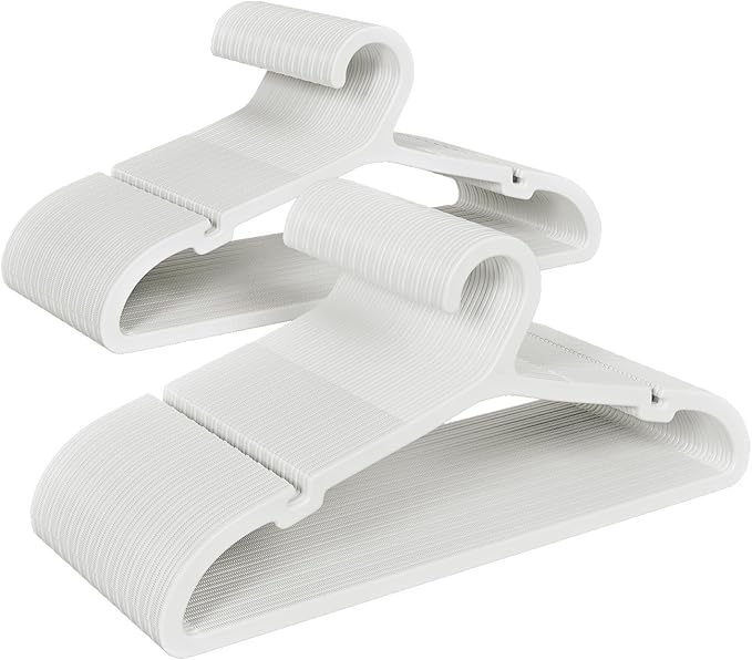 ABHENG 80 Pack Clothes Hangers, Non Slip Plastic Coat Hangers, Space Saving Hangers, Heavy Duty, Hanging Dry Wet Clothes, 16.4" x 8.3", White, UAPY0580W