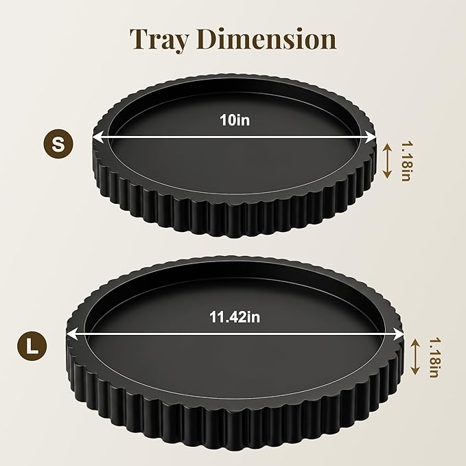 Decorative Tray for Coffee Table, Modern Minimalist Wooden Round Decor Tray for Kitchen, Living Room, Home Decor, Tv Stand, Bathroom Sink, Entryway, Black Color, Set of 2