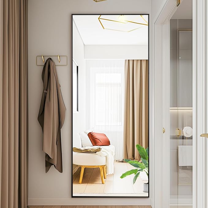 NEWBULIG 63.8"x20.8" Full Length Mirror, Full Body Floor Mirror with Aluminum Alloy Thin Frame, Wall or Standing Mirror for Bedroom, Living Room, Dressing Room, Black