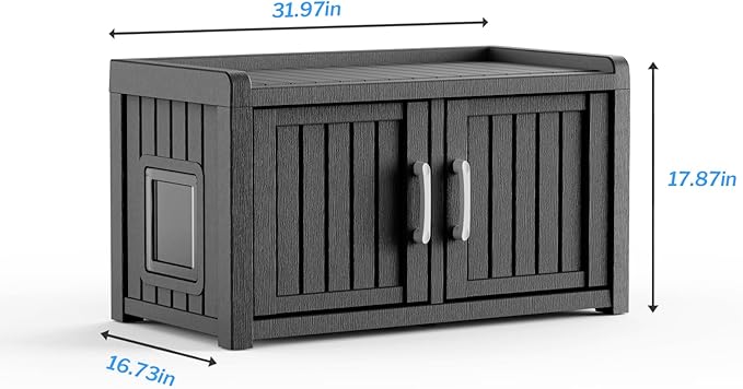 2 Doors Shoe Storage Bench - 2 Side Door Hidden Furniture Cabinet with Storage, Waterproof Entryway Bench with Seat for Indoor Outdoor, Outdoor Shoe Bench for Bedroom, Hallway, Black