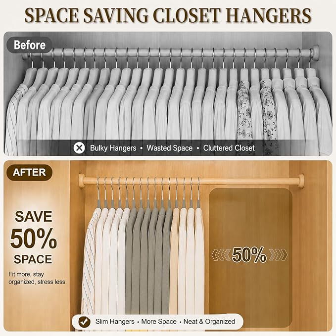 Velvet Hangers 50 Pack, Non Slip Clothes Hangers with Shoulder Notches, Slim Felt Hanger with 360° Swivel Hook, Space-Saving, for Coat, Shirt, Pants, Dress, Suits, Gray