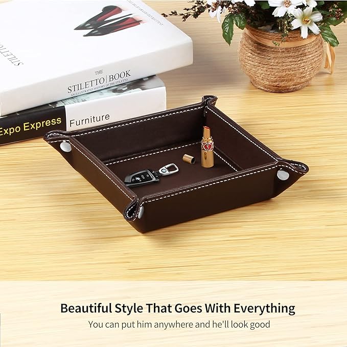 YAPISHI Valet Tray Leather Catchall Jewelry Tray Dice Box Bedside Tray Key Phone Coin Change Watches and Candy Holder Sundries Entryway Tray