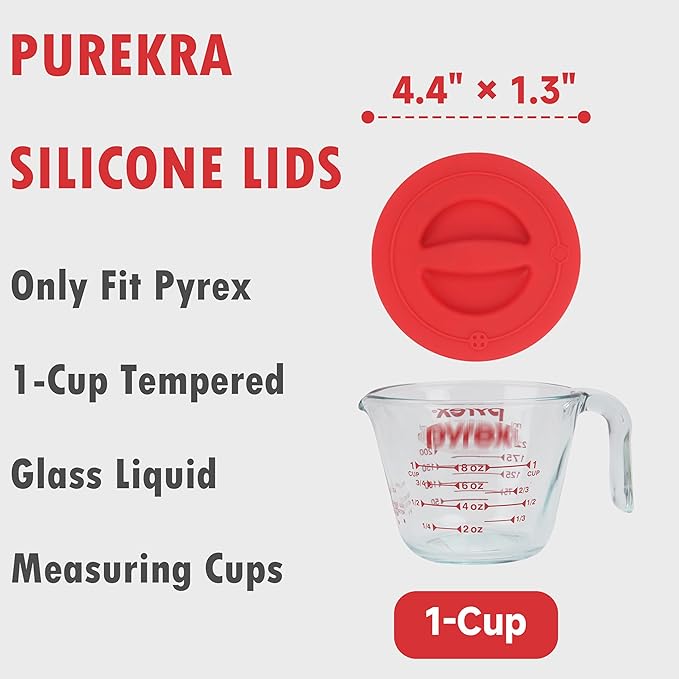 1 Pack Silicone Replacement Lids, Only Fit For Pyrex 1-Cup Tempered Glass Liquid Measuring Cups, Reusable & Food-Grade Silicone, Dishwasher & Microwave Safe (Cups not Included)