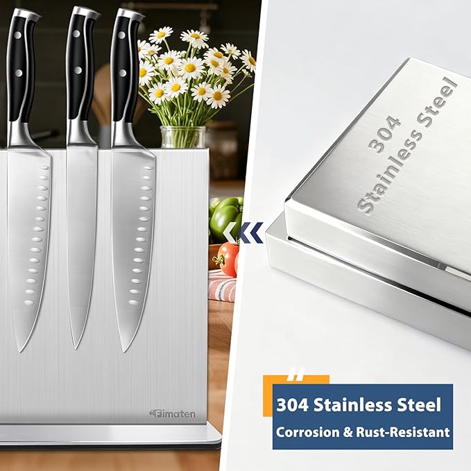Magnetic Knife Block Stand Without Knives 16 Inch Silver Stainless Steel Double Sided Home Kitchen Organizer Storage Knife Holder Board for Counter Top with Strong Magnets