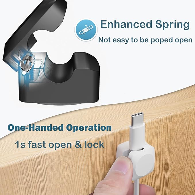 Lancord 8 Pack Cord Organizer Holder, Rotatable Cable Clips, Spring Cord Holder for Nightstand Adhesive Cable Organizer, Cable Management Clips Charging Cord Organizer (Black, Square)