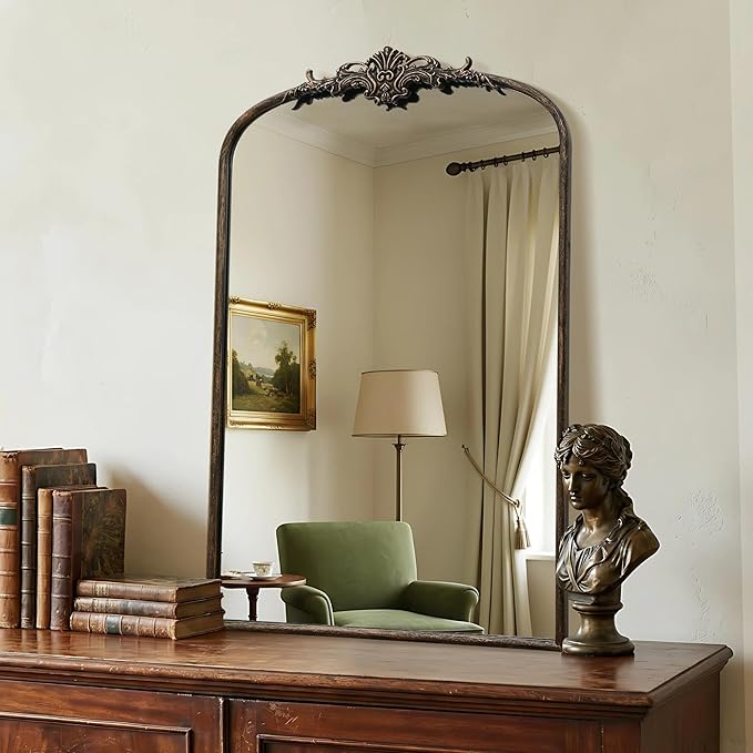 Besdomus Antique Large Arched Mirror: 24"x36" French Arch Black Vintage Wall Vanity Mirror - Traditional Ornate Home Decor for Entryway/Fireplace/Bathroom/Bedroom - Idea for Young Couples