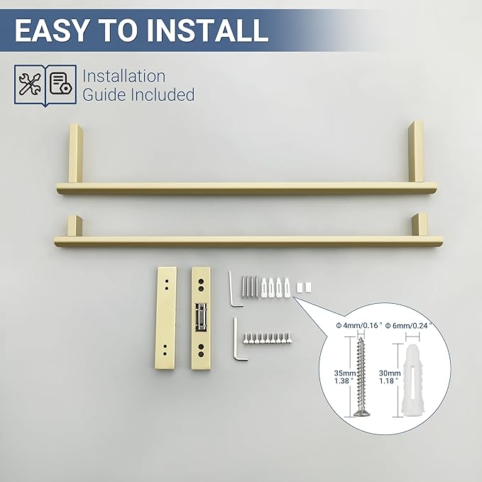 SAYAYO Double Towel Bar for Bathroom, 24 Inch Brushed Gold Bath Towel Rack Towel Holder Wall Mounted, SUS304 Stainless Steel