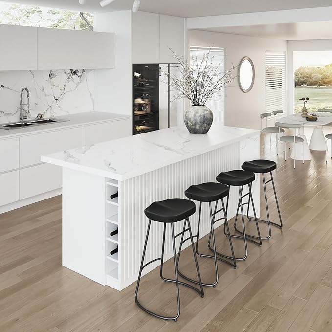 homary Kitchen Island with Storage & Wine Rack, 72" Modern White Kitchen Cabinet with Wood Top, Large Fixed Island with 3 Drawers & 6 Adjustable Shelves, Without Bar Stools