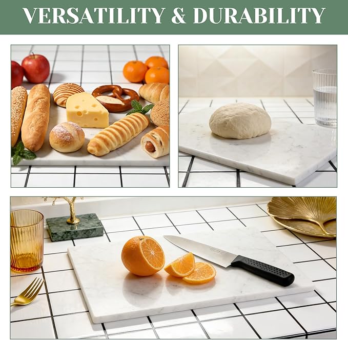 Natural Marble Cutting Boards for Kitchen - 12" x 8" White Marble Cheese & Charcuterie Serving Board - Stone Cutting Board & Pastry Slab - Premium Stone Kitchen Tray Gift for Counter