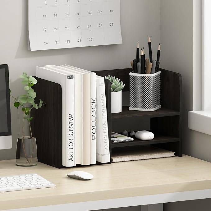 Furinno Hermite Wood Desktop Book and Home Office Supplies Storage Organizer, Espresso
