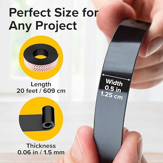Super Sticky Magnetic Tape (20 Feet x 1/2 Inch / 6m x 1.25cm) - Strong Magnet Strip with Adhesive Backing for DIY & Crafts - Easy to Cut and Mount On Fridges, Whiteboards & More - Organization