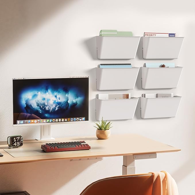 Gawerk Clear Acrylic Single Pocket, Plastic Hanging Wall Mount File Holder for Office Home (White, 8 Pack)