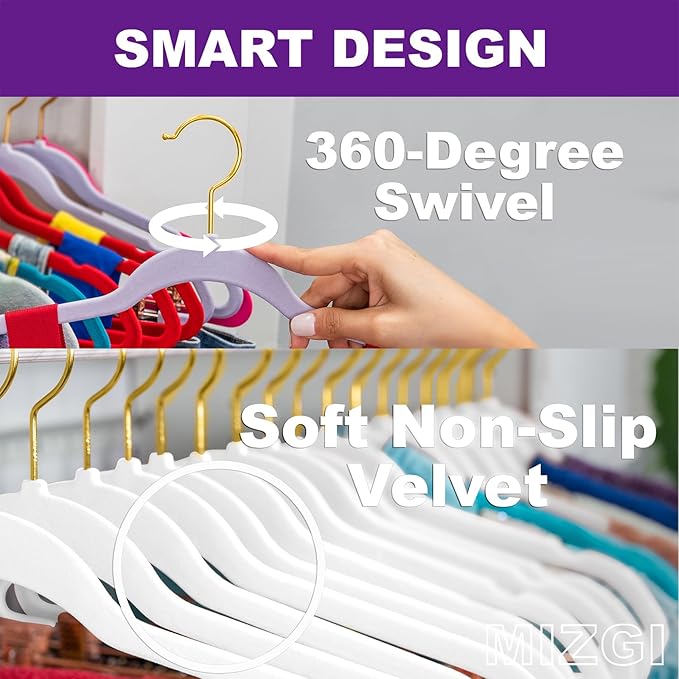 MIZGI Premium White Velvet Hangers, 60 Pack, Anti-Slip, Lightweight, Space Saving, Suitable for Coats, Shirts, Sweaters, Dresses, Pants, and More