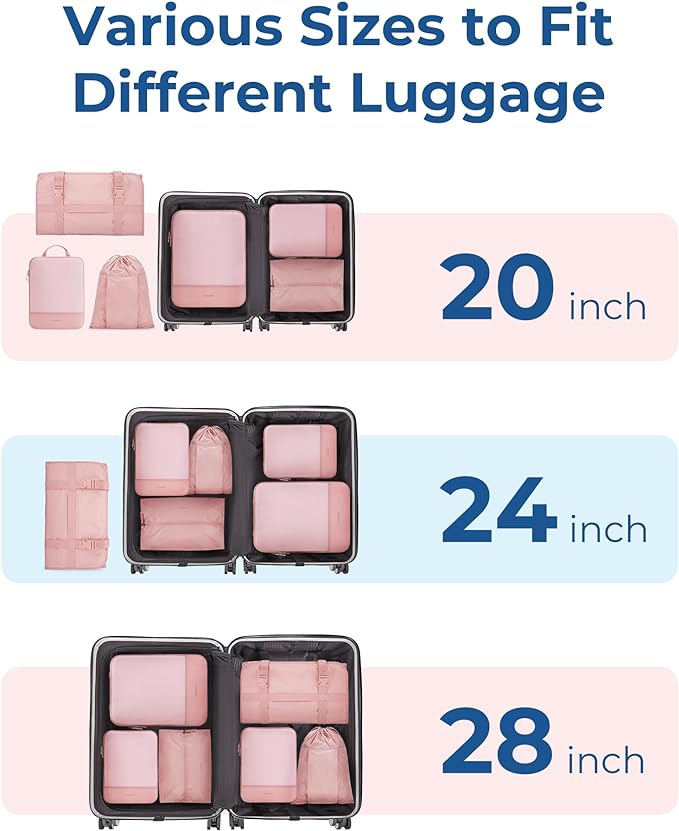 BAGSMART Hanging Compression Packing Cubes for Closet Organizers And Storage, 6 Set Suitcase Organizer Bags Set, Cruise Travel Essentials for Women | Hanging