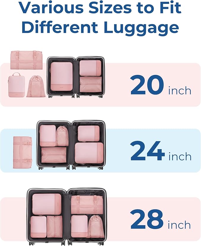 BAGSMART Hanging Compression Packing Cubes for Closet Organizers And Storage, 6 Set Suitcase Organizer Bags Set, Cruise Travel Essentials for Women | Hanging