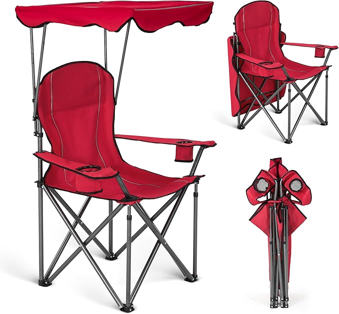 ALPHA CAMP Camping Chairs 350LBS Capacity, Heavy Duty Folding Chair with 4-Can Cooler Bag, Portable Outdoor Chair with Cup Holder for Adults, Collapsible for Tailgating, Beach, Fishing