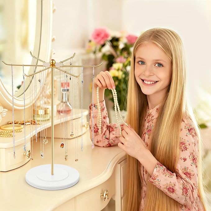 OAOLEER Necklace Holder Display, Rotating Jewelry Stand Gold Metal Necklace Organizer Hanging Jewelry Display for Vendors Bracelet Keychain Storage for Women,Girls
