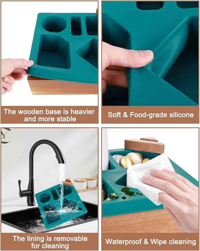 Couch Cup Holder Tray, Silicone Wooden Couch Caddy with Cup Holder for Snacks, Drinks, Remotes, Waterproof Cup Holder for Couch, Organizer, Couch Drink Holder