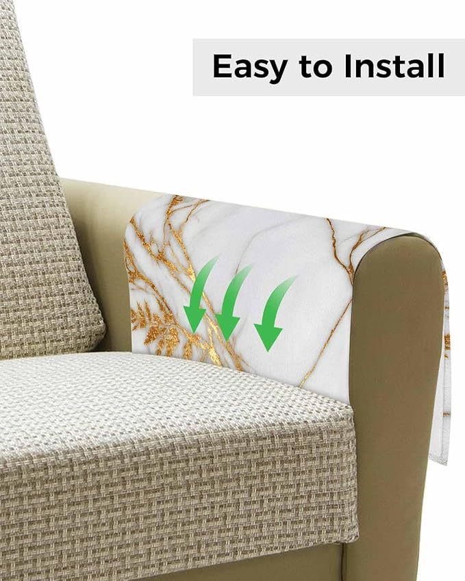 Sofa Armrest Organizer Bedside Caddy, White Yellow Marble Non Slip Couch Remote Control Holder for Recliner, Ink Painting Modern Art Armchair Caddy with Pocket for Magazine, Phone, 19.7"x35"