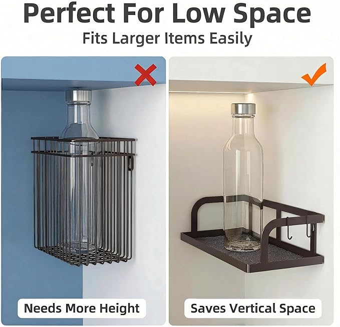 PUSDON 2-Pack 16.5" Extra Long Slim Hollowout Shower Caddy, Wall Mount Spice Rack & Bathroom Organizer, Mesh Bottom Cabinet Door Shelf Holds 50LBS - Vintage Bronze, Hollowout