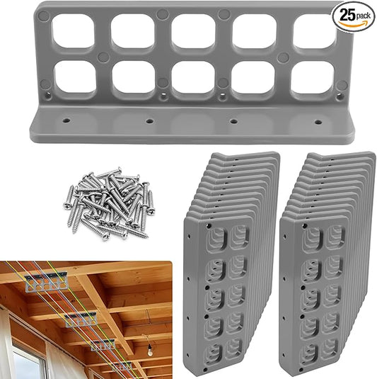 25 Pcs Cable Chase-Wire Bracket Fits NMB Electrical Cord Organized Management, Cable Support Wire Bracket Holder W/Screws, NM Cable Support Organizer, Electrical Wire Dispenser 10-Hole 1-Inch Diameter