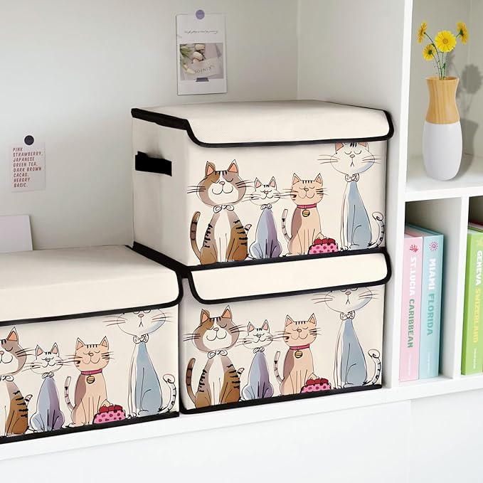 Stackable Storage Bins with Lids,Closet Organizers Fabric Box for Home and Office,Blanket Clothes Organizers,Under Bed Storage Containers 3 Pack