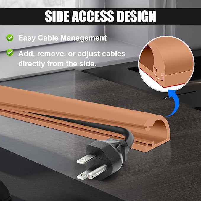 Wall Cord Hider, Flexible Self-Adhesive Wire Cover, Side-Open Cable Raceway for Cords on Wall, Cord Concealer for Mounted TV, Home Theater & Office (Light Brown, Regular-118inch)