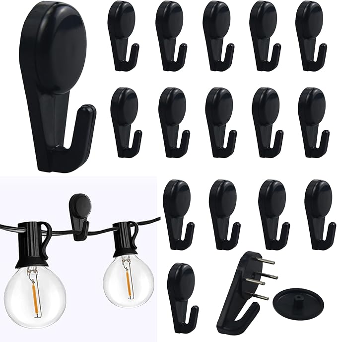 Light Hooks for Concrete Walls: 30 Pack Small Utility Wall-Mount Hangers - Outdoor String Lights Clips - Hanging Decoration Plants Shelves Picture Tapestry Heavy Duty for Wooden Cement Stucco (Black)