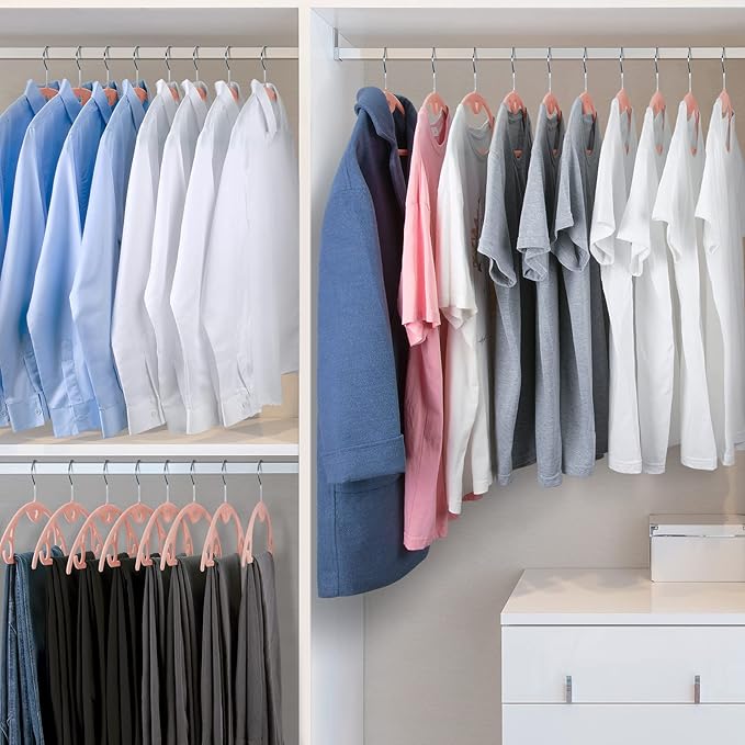Velvet Hangers 50 Pack: Felt Clothes Hangers Heavy Duty Shirt Sweater Hangers No Shoulder Bump Non Slip Slim Thin Coat Hangers for Closet - Pink