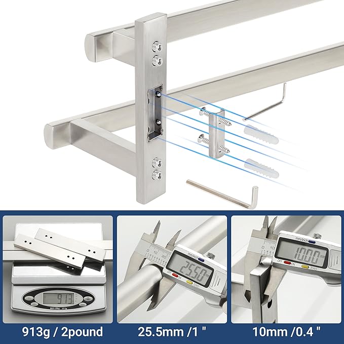 SAYAYO Double Towel Bar for Bathroom, 24 Inch Brushed Nickel Bath Towel Rack Towel Holder Wall Mounted, SUS304 Stainless Steel