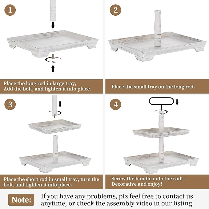Hanobe Tiered Tray for Table Decor: 4th of July 2 Tier Decorative Tray Stand for Coffee Bar - Large Farmhouse White Display Stands for Holiday - Wood for Kitchen Counter Decorations