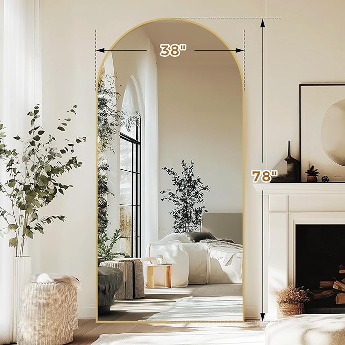 Oversized Full Length Mirror 78x38 Inch - Wall Mounted or Standing Floor Mirror with Aluminum Alloy Frame, Shatterproof Tempered Glass - Modern Mirror for Bedroom, Living Room, Closet, Gold