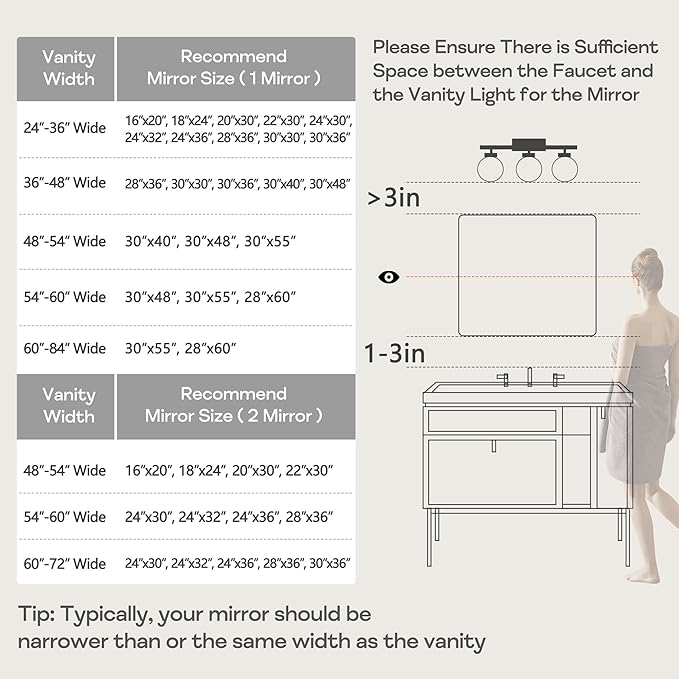 Wall Mount Mirror for Bathroom, Brushed Black Metal Framed Large Rounded Corner Rectangular Vanity Mirror, Tempered Glass (28" x 60", Black)