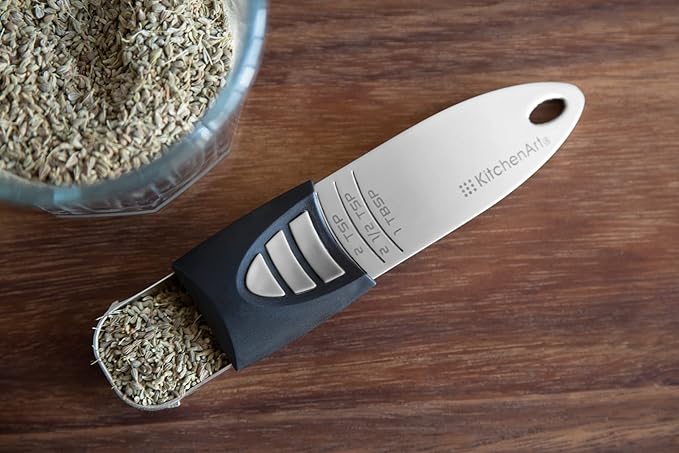 KitchenArt Stainless Steel Pro Adjust-A-Tablespoon, Adjustable Tablespoon Scoop, Measures 1/2 TSP to 1 TBL