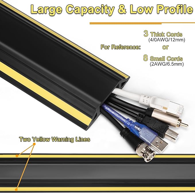 ZhiYo 10ft Cord Cover Floor Heavy Duty, Extension Cord Hider, PVC Wire Covers for Cords, Cable Protector Prevent Trips, Cable Cover Wire Hider for Home Office Indoor Outdoor, Black 3.2" (W) x 0.8" (H)