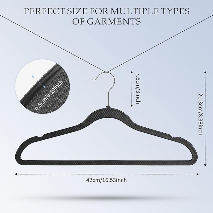Plastic Coat Hangers 50-Pack,Non-Slip, Space Saving Closet Hangers for Dorm & Apartment - 360° Rotating, Heavy Duty, Durable (Black)