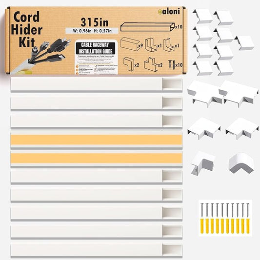 157" Cord Hider Kit | 10 Pcs 15.7in Paintable Cable Raceway with Connectors | T & L Corners | Inside & Outside Elbows | Screws and Anchors | Wall Cable Concealer for TV