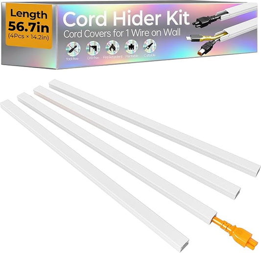 56.7in Cable Hider Cord Hider, Wire Covers for 1 Cord on Wall, Premium Cord Covers for Wires on Wall, Easy Set-up Wire Hider to Hide Tv Wires, Lamp, Speaker Cords, W0.59 H0.4in, White