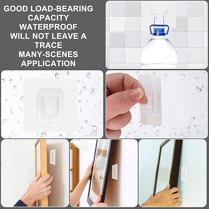 vilihkc 40pcs Double Sided Adhesive Hooks Wall Hooks for Hanging,Self Adhesive Hooks for Bathroom Kitchen Office Hanging(20set)