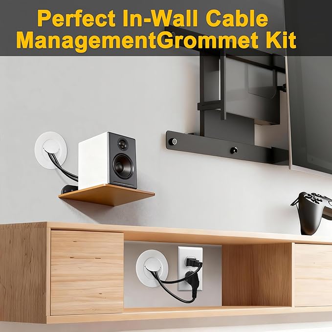 ZhiYo in-Wall Cable Management Kit for TV, White TV Cord Hider for Wall Mounted TV, Behind Wall Cable Management Kit, Cord Concealer Kits with 4 Wire Pass Throughs and 1 Hole Saw Drill Attachmen