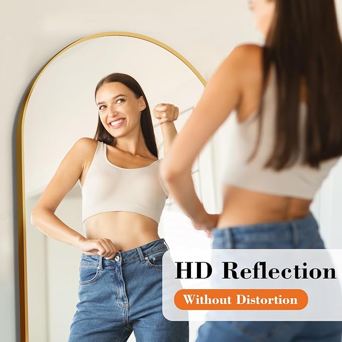NEWBULIG 63.8"x20.8" Arched Full Length Mirror, Full Body Floor Mirror with Aluminum Alloy Thin Frame, Wall or Standing Mirror for Bedroom, Living Room, Dressing Room, Gold